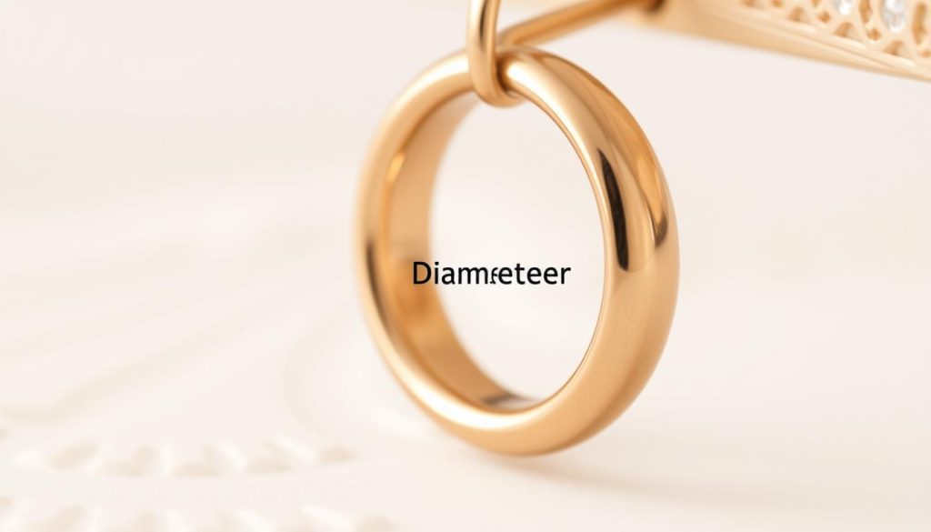 A close-up view of a metallic, polished hugging earring with a prominent, gleaming circular shape representing the "diameter" measurement. The foreground focuses on the earring's smooth, curved surface, reflecting the lighting in a warm, golden hue. The middle ground showcases the earring's elegant, minimalist design, accentuating its simplicity and timeless appeal. The background is a softly blurred, neutral tone that allows the earring to take center stage, radiating a sense of quality, craftsmanship, and trustworthiness. A close-up view of a metallic, polished hugging earring with a prominent, gleaming circular shape representing the "diameter" measurement. The foreground focuses on the earring's smooth, curved surface, reflecting the lighting in a warm, golden hue. The middle ground showcases the earring's elegant, minimalist design, accentuating its simplicity and timeless appeal. The background is a softly blurred, neutral tone that allows the earring to take center stage, radiating a sense of quality, craftsmanship, and trustworthiness.