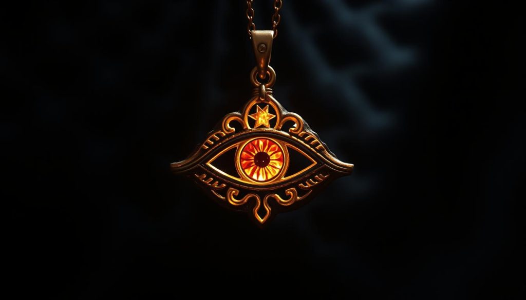 A delicate, intricate eye-shaped pendant glistens against a dark, mysterious backdrop. The eye's iris is depicted as a vibrant, fiery gemstone, imbuing it with an intense, almost mystical energy. The design features intricately carved details, conveying a sense of ancient, protective power. Soft, directional lighting casts dramatic shadows, heightening the aura of mysticism and otherworldliness. The pendant seems to float in space, suspended in a realm where the boundaries between the physical and spiritual worlds blur. This image evokes a deep sense of wearable protection, a talisman against unseen forces, a conduit for inner strength and confidence. A delicate, intricate eye-shaped pendant glistens against a dark, mysterious backdrop. The eye's iris is depicted as a vibrant, fiery gemstone, imbuing it with an intense, almost mystical energy. The design features intricately carved details, conveying a sense of ancient, protective power. Soft, directional lighting casts dramatic shadows, heightening the aura of mysticism and otherworldliness. The pendant seems to float in space, suspended in a realm where the boundaries between the physical and spiritual worlds blur. This image evokes a deep sense of wearable protection, a talisman against unseen forces, a conduit for inner strength and confidence.