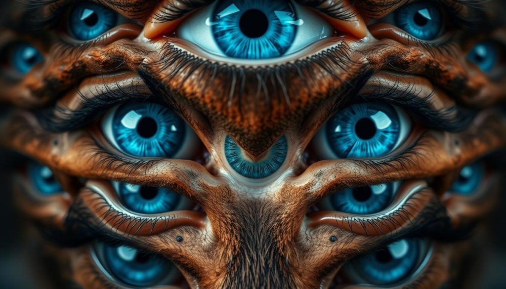 A meticulously crafted stack of mesmerizing blue eyes, captured in striking detail. The eyes are layered and aligned with precision, their iridescent hues creating a captivating depth and intensity. Soft, diffused lighting bathes the scene, lending a serene, mystical atmosphere. The composition is balanced and symmetrical, drawing the viewer's gaze inward, towards the hypnotic, protective gaze of the stacked eyes. Subtle shadows and highlights accentuate the dimensionality of the eyes, further enhancing the sense of depth and power. This visually striking image embodies the idea of stacking, layering, and sizing protective elements, ready to ward off the malevolent forces of the evil eye. A meticulously crafted stack of mesmerizing blue eyes, captured in striking detail. The eyes are layered and aligned with precision, their iridescent hues creating a captivating depth and intensity. Soft, diffused lighting bathes the scene, lending a serene, mystical atmosphere. The composition is balanced and symmetrical, drawing the viewer's gaze inward, towards the hypnotic, protective gaze of the stacked eyes. Subtle shadows and highlights accentuate the dimensionality of the eyes, further enhancing the sense of depth and power. This visually striking image embodies the idea of stacking, layering, and sizing protective elements, ready to ward off the malevolent forces of the evil eye.