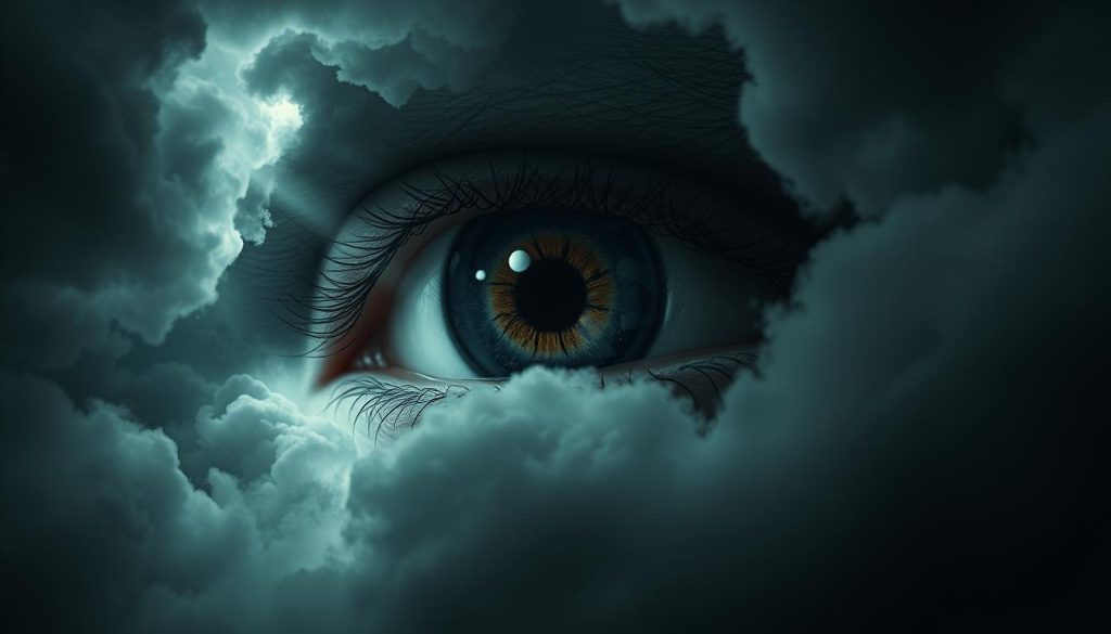 A sinister, all-seeing eye glares with malevolence, its iris a swirling vortex of dark energy. Thick, ominous clouds loom in the background, casting an eerie, foreboding atmosphere. The eye is rendered in a hyper-realistic, unsettling style, with intricate details and textures that convey a sense of ancient, eldritch power. Shafts of ominous light pierce the gloom, drawing the viewer's gaze directly into the eye's hypnotic, mesmerizing depths. The overall composition evokes a sense of unease and a feeling that the eye is observing and judging the viewer, ready to unleash its baleful influence. A sinister, all-seeing eye glares with malevolence, its iris a swirling vortex of dark energy. Thick, ominous clouds loom in the background, casting an eerie, foreboding atmosphere. The eye is rendered in a hyper-realistic, unsettling style, with intricate details and textures that convey a sense of ancient, eldritch power. Shafts of ominous light pierce the gloom, drawing the viewer's gaze directly into the eye's hypnotic, mesmerizing depths. The overall composition evokes a sense of unease and a feeling that the eye is observing and judging the viewer, ready to unleash its baleful influence.