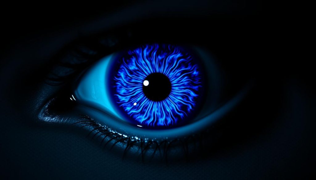 A vibrant, high-contrast blue eye glares menacingly, its piercing gaze filled with malevolence. Intricate patterns of turquoise, sapphire, and indigo swirl within the iris, hinting at the dark powers it conceals. Dramatic chiaroscuro lighting casts deep shadows across the eye's contours, creating an ominous, foreboding atmosphere. The eye is set against a subtly textured background, perhaps an ancient stone wall or weathered parchment, adding depth and a sense of history to the image. The overall composition is balanced and arresting, drawing the viewer in to confront the unsettling intensity of the blue evil eye. A vibrant, high-contrast blue eye glares menacingly, its piercing gaze filled with malevolence. Intricate patterns of turquoise, sapphire, and indigo swirl within the iris, hinting at the dark powers it conceals. Dramatic chiaroscuro lighting casts deep shadows across the eye's contours, creating an ominous, foreboding atmosphere. The eye is set against a subtly textured background, perhaps an ancient stone wall or weathered parchment, adding depth and a sense of history to the image. The overall composition is balanced and arresting, drawing the viewer in to confront the unsettling intensity of the blue evil eye.