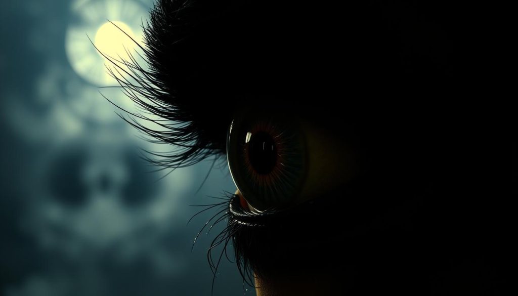 An ancient and ominous symbol, the "evil eye" manifests as a piercing, hypnotic gaze imbued with dark powers. In the dimly lit foreground, a menacing eye peers forth, its iris a swirling vortex of shadowy hues. Tendrils of supernatural energy radiate outwards, creating a sense of unease and foreboding. The middle ground depicts a hazy, occult-inspired backdrop, hinting at the mystic origins of this potent symbol. In the distant background, a shroud of mystery envelops the scene, evoking the timeless, enigmatic nature of the "evil eye" concept. Dramatic chiaroscuro lighting casts dramatic shadows, heightening the sense of ominous power. This image captures the essence of the "evil eye" - an ancient belief made manifest as a captivating and unsettling modern symbol. An ancient and ominous symbol, the "evil eye" manifests as a piercing, hypnotic gaze imbued with dark powers. In the dimly lit foreground, a menacing eye peers forth, its iris a swirling vortex of shadowy hues. Tendrils of supernatural energy radiate outwards, creating a sense of unease and foreboding. The middle ground depicts a hazy, occult-inspired backdrop, hinting at the mystic origins of this potent symbol. In the distant background, a shroud of mystery envelops the scene, evoking the timeless, enigmatic nature of the "evil eye" concept. Dramatic chiaroscuro lighting casts dramatic shadows, heightening the sense of ominous power. This image captures the essence of the "evil eye" - an ancient belief made manifest as a captivating and unsettling modern symbol.