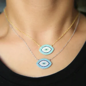 Evil Eye Necklace Crystal Blue Eye with Platinum 45 cm Chain