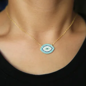 Evil Eye Necklace Crystal Blue Eye with Golden 45 cm Chain