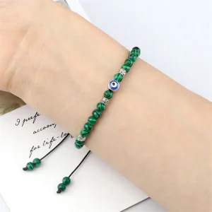 Evil eye bracelet Malachite 4 mm Beads Braided