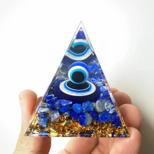 Evil Eye Orgonite Pyramid With Lapis Lazuli Chips and Gold Foil