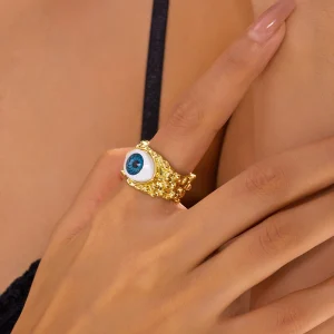 Evil Eye Ring For Women - Bohemian Golden Ring With Turquoise Eye