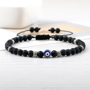 Evil eye bracelet Lava Stone 4 mm Beads Braided