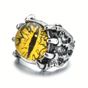 Evil Eye Ring Yellow Dragon Claw Adjustable Open Band Zinc Alloy