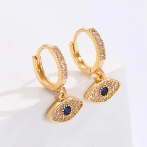 Evil Eye Earrings - Golden Pendant Hoop