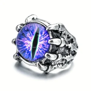 Evil Eye Ring Purple Dragon Claw Adjustable Open Band Zinc Alloy