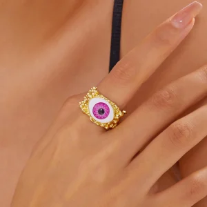 Evil Eye Ring For Women - Bohemian Golden Ring With Pink Eye
