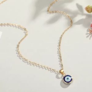 Evil Eye Necklace Blue Pink Eye Minimalist Gold Chain Zinc Alloy Women