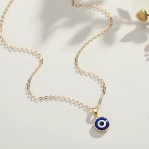 Evil Eye Necklace Deep Blue Eye Minimalist Gold Chain Zinc Alloy Women