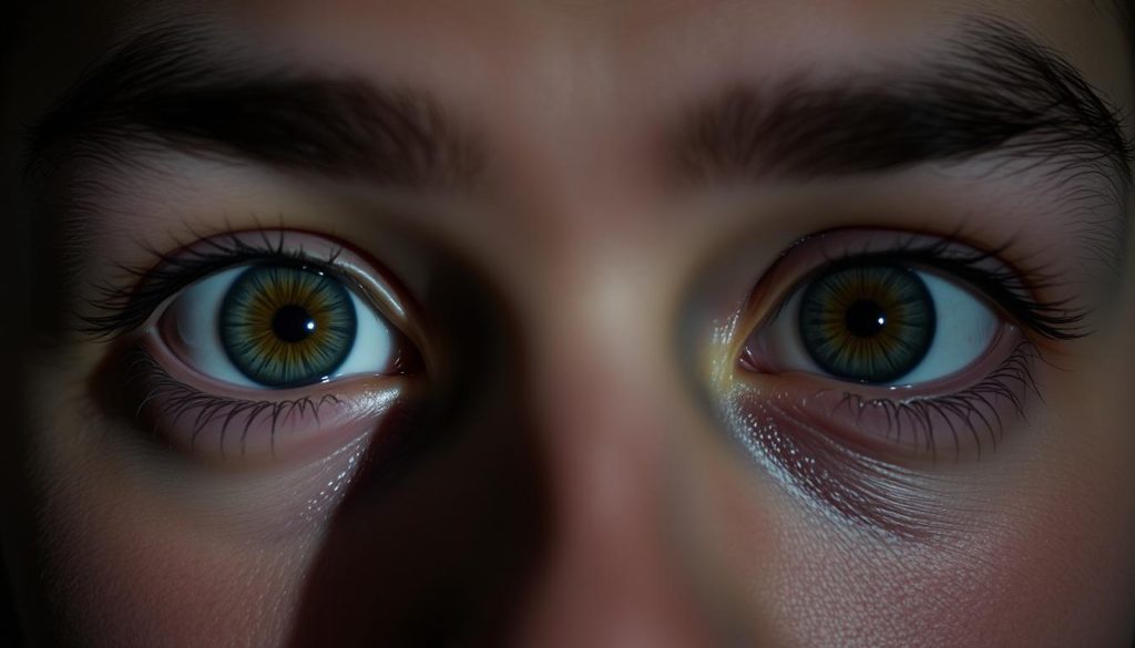 eyes wide open, focused and intense, gazing directly at the viewer, conveying a sense of consciousness, introspection, and connection. the eyes are detailed and lifelike, with intricate patterns of irises and pupils that seem to have depth and dimensionality. the lighting is soft and directional, creating subtle highlights and shadows that accentuate the curves and contours of the eyes. the background is minimalist and subdued, allowing the eyes to be the central focus of the image. the overall mood is one of psychological insight, vulnerability, and a sense of the inner workings of the mind. eyes wide open, focused and intense, gazing directly at the viewer, conveying a sense of consciousness, introspection, and connection. the eyes are detailed and lifelike, with intricate patterns of irises and pupils that seem to have depth and dimensionality. the lighting is soft and directional, creating subtle highlights and shadows that accentuate the curves and contours of the eyes. the background is minimalist and subdued, allowing the eyes to be the central focus of the image. the overall mood is one of psychological insight, vulnerability, and a sense of the inner workings of the mind.